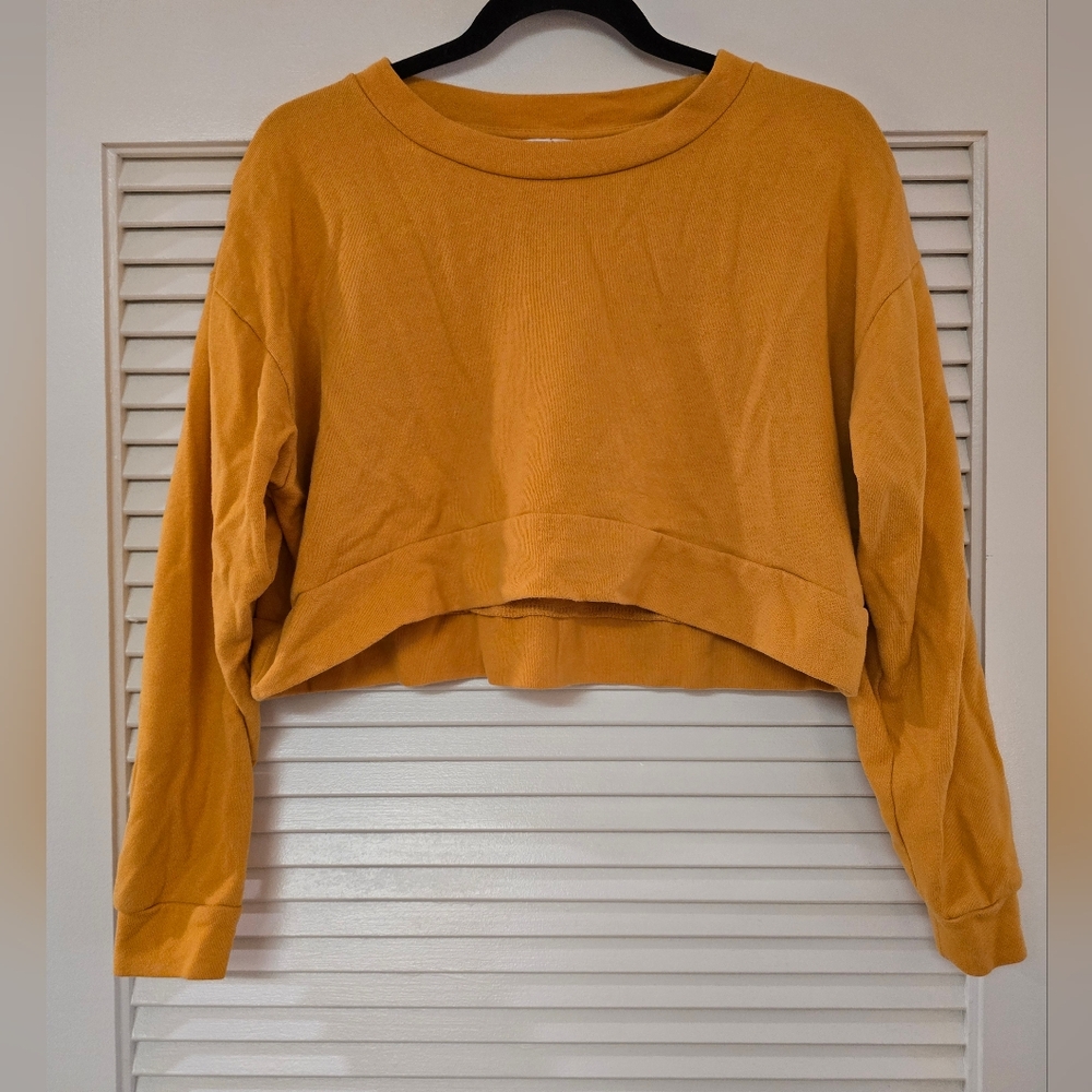 Supre - Yellowish Orange Oversized Relaxed Fit Long-Sleeve Crop Top